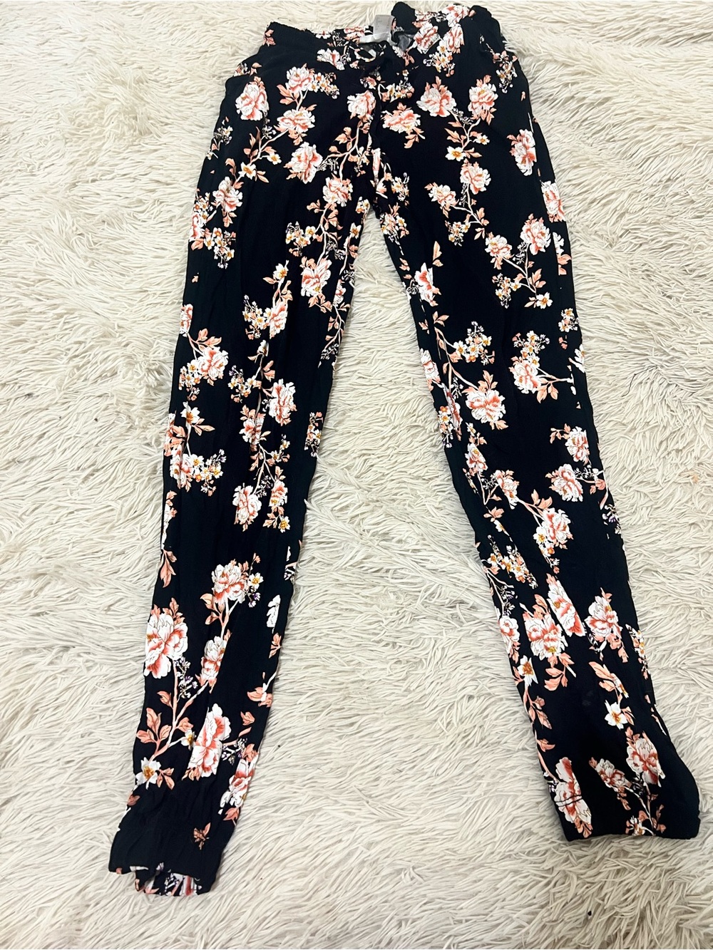 VENUS Black Floral Drawstring Jogger Pants